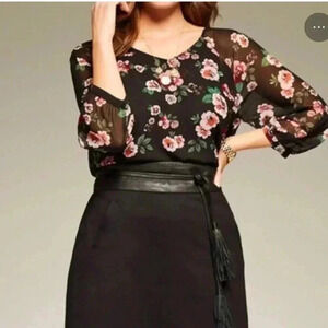 Cabi Black Floral Roses Garden Blouse Size Medium